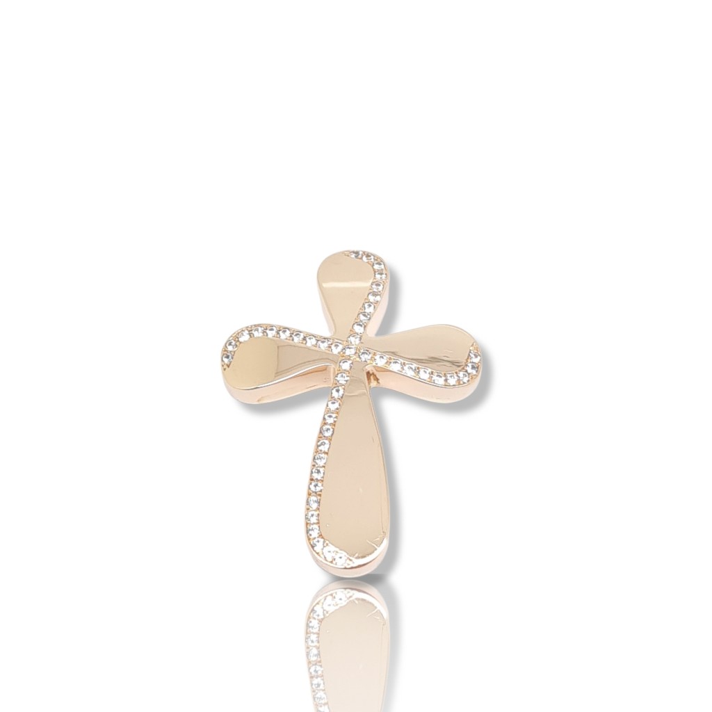 Σταυρός απο ρόζ χρυσό κ14 με ζιργκόν (code H1657)